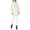 Cable Stitch Women’s Lightweight Poncho – Boat Neck/V-Neck Pointelle Sweater Tunic Pullover Knit Cape Cover-up Top(Ivory)