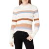 Cable Stitch Women’s Mixed Pointelle Stripe Sweater – Mock Neck Long Sleeve Colorblock Pullover Knit Top(Multi-cream)