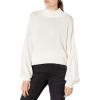 Cable Stitch Women’s Pleated-Sleeve Sweater – Mock Neck Puff Blouson Long Sleeve Drop Shoulder Solid Color Pullover Top(Birch White)