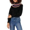 Cable Stitch Women’s Striped Ribbed Mock Neck Sweater – Long Blouson Sleeve Contrast Colorblock Yoke Pullover Knit Top(Black)
