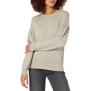 Cable Stitch Women’s Dropped Shoulder Crewneck Sweater – Puff Lantern Pleated Long Sleeve Solid Color Pullover Top(Taupe)