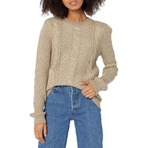 Cable Stitch Women’s Mixed Cable Knit Sweater – Classic Fit Crewneck Long Sleeve Shirred Shoulder Pullover Top(Taupe)
