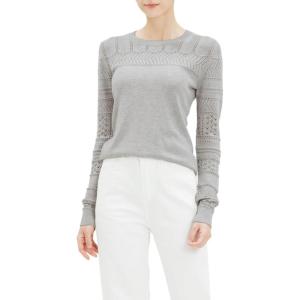Cable Stitch Women’s Pointelle Sleeve Lightweight Sweater – Long Sleeve Crewneck Lace Pullover Top(Heather Grey)
