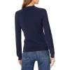 Cable Stitch Women’s Pointelle Front Lightweight Sweater – Crewneck Raglan Long Sleeve Solid Color Pullover Knit Top(Navy)