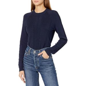 Cable Stitch Women’s Pointelle Front Lightweight Sweater – Crewneck Raglan Long Sleeve Solid Color Pullover Knit Top(Navy)