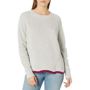 Cable Stitch Women’s Scallop Hem Sweater – Crewneck Raglan Long Sleeve Contrast Tipping Rib Knit Cotton Pullover Top(Heather Grey)
