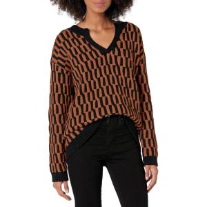 Cable Stitch Women’s Intarsia Sweater – Star, Lightning Bolt, Heart Graphics Long Sleeve Crewneck Pullover Top(Black/Caramel)